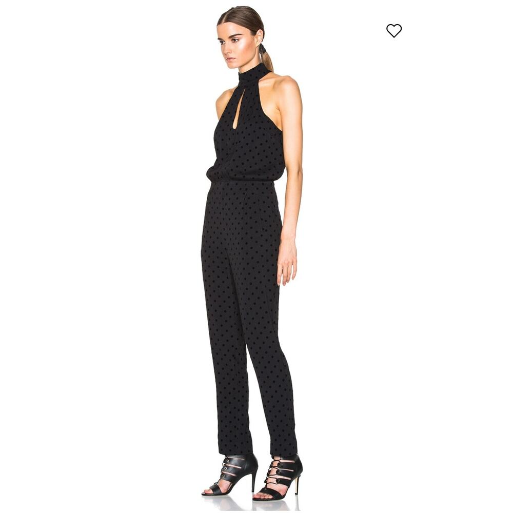 Zimmmerman Rhythm Flocked Dot Black Jumpsuit Chic Halter Luxury Old Money Size 2